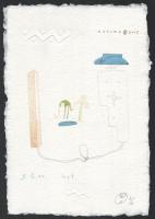 Wahorn András (1953-): Blue hat. Computer print, merített papír, jelzett, számozott (6/6), lapméret: 30×21 cm / András Wahorn (1953-): Blue hat. Computer print on paper, signed, numbered (6/6), sheet size: 30×21 cm