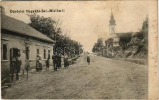 1913 Hegyközszentmiklós, Sannicolau de Munte (Bihar); utca, templom / street, church (EK)