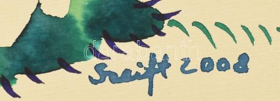 Szeift Béla (1944-2012): Dísztyúk, 2008. Akvarell, papír, jelzett, hátoldalán feliratozott. Lap bal ...