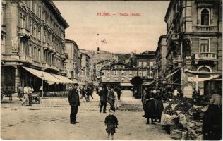1912 Fiume, Rijeka; Piazza Dante, Grand Hotel Cafe Europa / Tér, piac, Europa nagy szálloda és kávéház, fogorvos. W.L. Bp. 3848. Celestine Mayer / market square, dentist (fl)