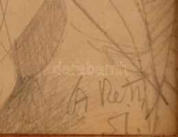 Réth Alfréd (1884-1966): Afrikaiak, 1951. Ceruza, papír. Jelzett. Üvegezett, dekoratív fa keretben. ...