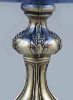 Talpas gyümölcskínáló, alpakka, kék üveggel a tetején, kopott, m:26cm, d:30cm