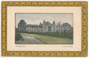 1908 Debrecen, Vasútállomás. Mihály Sámuel kiadása. Szecessziós litho keret / Art Nouveau litho frame (EK)