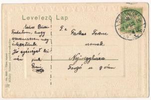 1908 Debrecen, Vasútállomás. Mihály Sámuel kiadása. Szecessziós litho keret / Art Nouveau litho fram...