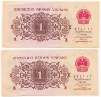 Kínai Népköztársaság 1962. 1J (2x) "6359735-6359736" sorszámkövetők T:III
China / Peoples...