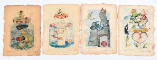 ef.Zámbó (efZámbó) István (1950-): I. grafikai mappa, 2008. 15 db computer print, merített papír, je...