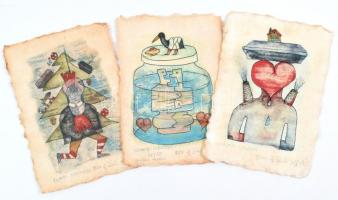 ef.Zámbó (efZámbó) István (1950-): I. grafikai mappa, 2008. 15 db computer print, merített papír, je...