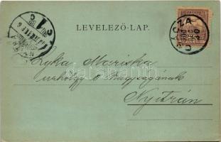 1900 Csaca, Csacza, Cadca, Caca; Vásártér, Politzer szálloda, tér, este. S. Lustig kiadása / hotel, ...