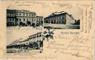 1898 (Vorläufer) Eperjes, Presov; Városház, Vármegyeház, Rákóczi ház, Kir. Törvényszék, üzlet / county and town halls, court, shops. floral