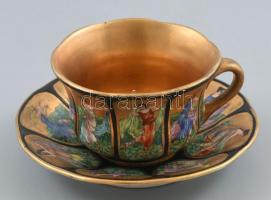 BF jelzéssel: nimfákat ábrázoló, kézzel festett porcelán teás csésze aljjal.