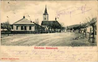 1904 Héthárs, Lipany; Fő utca, templom. Krischer Lipót kiadása / main street, church