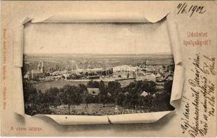 1902 Ipolyság, Sahy; város látképe, megyeház. Kanyó Antal kiadása / general view, county hall. Art Nouveau (EK)