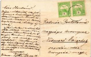 1916 Kiszucaújhely, Kysucké Nové Mesto; Fő tér, Braun Adolf és Balek József vendéglője, városháza, ü...