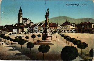 1914 Körmöcbánya, Kremnitz, Kremnica; Fő tér, Szentháromság szobor. Holzmann Gyula kiadása / main square, trinity statue (EK)