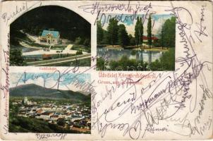 1905 Körmöcbánya, Kremnitz, Kremnica; Vadászkürt szálloda, tó. Paxner J. és Biron H. kiadása / hotel and lake (EB)