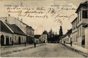 1911 Modor, Modern, Modra; Deák utca, kapu, Jacob Kohn üzlete / street, gate, shops (EK)