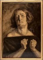 Gyenes Gitta (1888-1960): Női portré (önarckép?). Szén, papír, jelezve jobbra fent. Üvegezett fa keretben. 60x43 cm