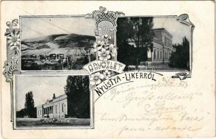 1903 Nyustya-Likér, Hnústa-Likier; Fő út, iroda, vasgyár, kaszinó / main street, iron works, factory office, casino. Art Nouveau, floral (EB)