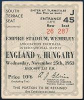 1953 Magyarország-Anglia, a legendás 6:3-as labdarúgó mérkőzés meccsfüzete, és egy belépőjegy a Wemb...