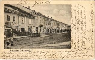 1906 Ólubló, Stará Lubovna; Fő utca, Janowitz üzlete / main street, shops (EK)