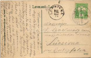 1911 Poprád (Tátra, Tatry); Fő tér, Csonka torony, Evangélikus templom, szobor. Fuchs Gyula felvétel...