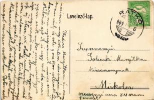 1909 Ratkó, Ratková (Gömör); Fő tér, Evangélikus templom, községháza. Reif E. fénykép. / main square...