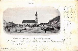 1902 Szenice, Szenicz, Senitz, Senica; Piac tér, templom. Löffler J. kiadása / square, church