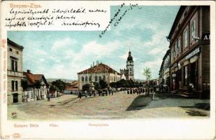 1905 Szepesbéla, Spisská Belá (Szepes, Zips); Fő tér, Gyógyszertár, üzletek. Feitzinger Ede 560. 1902/12. / Hauptplatz / main square, pharmacy, shops