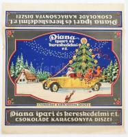 Diana Ipari és Kereskedelmi Rt. csokoládé karácsonyfa díszei dobozpapír, szélein kis szakadásokkal