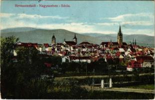 1915 Nagyszeben, Hermannstadt, Sibiu; látkép, vasúti híd. Karl Graef kiadása / general view, railway bridge (EK)