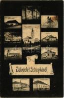 1909 Sztropkó, Stropkov; Útszéli csárda, Sosztek féle bérház, állami elemi iskola, Csendőrségi laktanya, Szt. Ferencrendi zárda, Pénzügyőri laktanya, posta épület, Római katolikus templom és várkastély, viskó-i görög katolikus fatemplom, múzeum. Unghváry Ede kiadása / restaurant, villa, school, post office, church and castle, wooden church, nunnery, gendarmerie and financial guard barracks