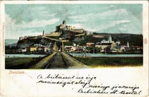 1901 Trencsén, Trencín; vár és vasúti híd. F. Richter Kunstanstalt / castle and railway bridge (kopott sarkak / worn corners)