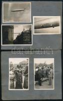 1931 Zeppelin Budapesten, 8 fotó kartonra kasírozva, 2 db további más jellegű fotó az egyik karton hátoldalán, Endresz György (1893-1932) és Magyar Sándor tiszteletére rendezett ünnepség fotóival, összesen 10 db fotó 2 db kartonra kasírozva, 9x6 cm és 8x6 cm közötti méretben