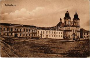 1917 Balázsfalva, Blasendorf, Blaj; tér, templom. Vasúti levelezőlapárusítás 8971. / square, church (EK)