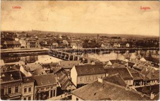 1912 Lugos, Lugoj; látkép, híd, színház. Nagel Sándor kiadása / general view, bridge, theatre + "ORSOVA - BUDAPEST 179. SZ. B" vasúti mozgóposta bélyegző (fa)