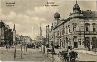 1912 Kecskemét, Rákóczi út, zsinagóga, Nitsch József üzlete, piac. G. Fekete Mihály kiadása (EK)