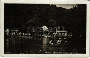 1935 Trencsénteplic, Trencianske Teplice; Plovaren / strand, fürdőzők, evezős csónak / beach, bathers, rowing boats (EK)