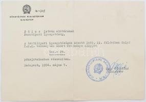 1956 Nagy Józsefné könnyűipari miniszter aláírt okmánya