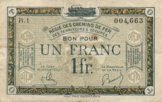 Német Birodalom/Weimari Köztársaság/megszállt (francia) Rajna-vidék/Francia-belga vasúttársaság 1923. 1Fr T:III