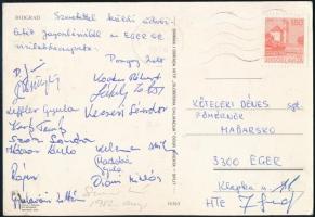 1982 Az Eger SE vízilabdázói által aláírt képeslap Jugoszláviából.