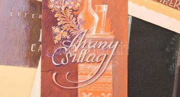 cca 1950 Légrády Sándor (1906-1987): 19 db étlap és itallap terve, akvarell és/vagy tempera, papír v...