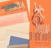 cca 1950 Légrády Sándor (1906-1987): 19 db étlap és itallap terve, akvarell és/vagy tempera, papír v...