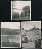 cca 1920-1930 Selmecbánya, utcakép, Bacsófalvi-tó, 3 db fotó, egyik vágott, 8×8,5 és 10,5×8,5 cm / Banská Štiavnica, Počúvadlo, 3 photos, one of them is cutted