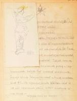 cca 1952 Vázlatfüzet benne rajzokkal, bejegyzésekkel, beragasztott nyomtatványokkal, Bihácsi György ...