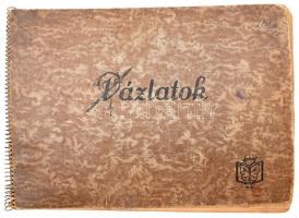 cca 1952 Vázlatfüzet benne rajzokkal, bejegyzésekkel, beragasztott nyomtatványokkal, Bihácsi György ...