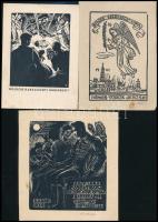 cca 1939-1941 3 db alkalmi kisgrafika, közte Bánszki Tamás (1892-1971) két grafikája, vegyes állapotban, 14x10 cm és 15x13,5 cm között