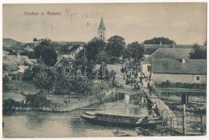 1921 Almás, Apfeldorf, Aljmas (Erdőd, Ardut); fahíd, templom, utca / wooden bridge, church, street (fl)