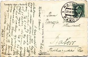 1937 Rahó, Rachov, Rahiv, Rakhiv; Turista szálló és étterem, takarékpénztár, dohány üzlet, autó / Tu...