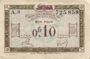 Német Birodalom/Weimari Köztársaság/megszállt (francia) Rajna-vidék/Francia-belga vasúttársaság 1923. 0,10Fr T:II