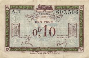 Német Birodalom/Weimari Köztársaság/megszállt (francia) Rajna-vidék/Francia-belga vasúttársaság 1923. 0,10Fr T:II